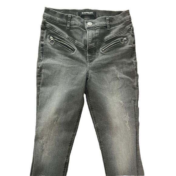 Express Black Distressed Denim Perfect Ankle Jeans High Rise Stretch+ Sz 4S - Picture 3 of 6